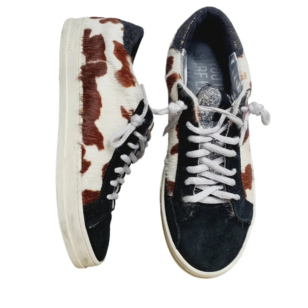 P448 John Lace Up Suede Cow Print Sneakers - Picture 2 of 5